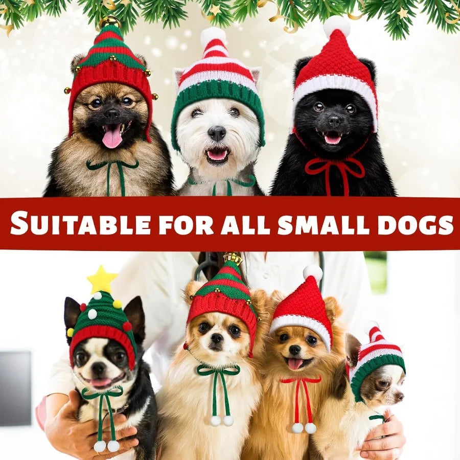 4 Pack Christmas Knitted Dog Santa Hats Bulk Pet Crochet Dog Hats Halloween Christmas Costume Outfit Cap Warm Winter Puppy Cats