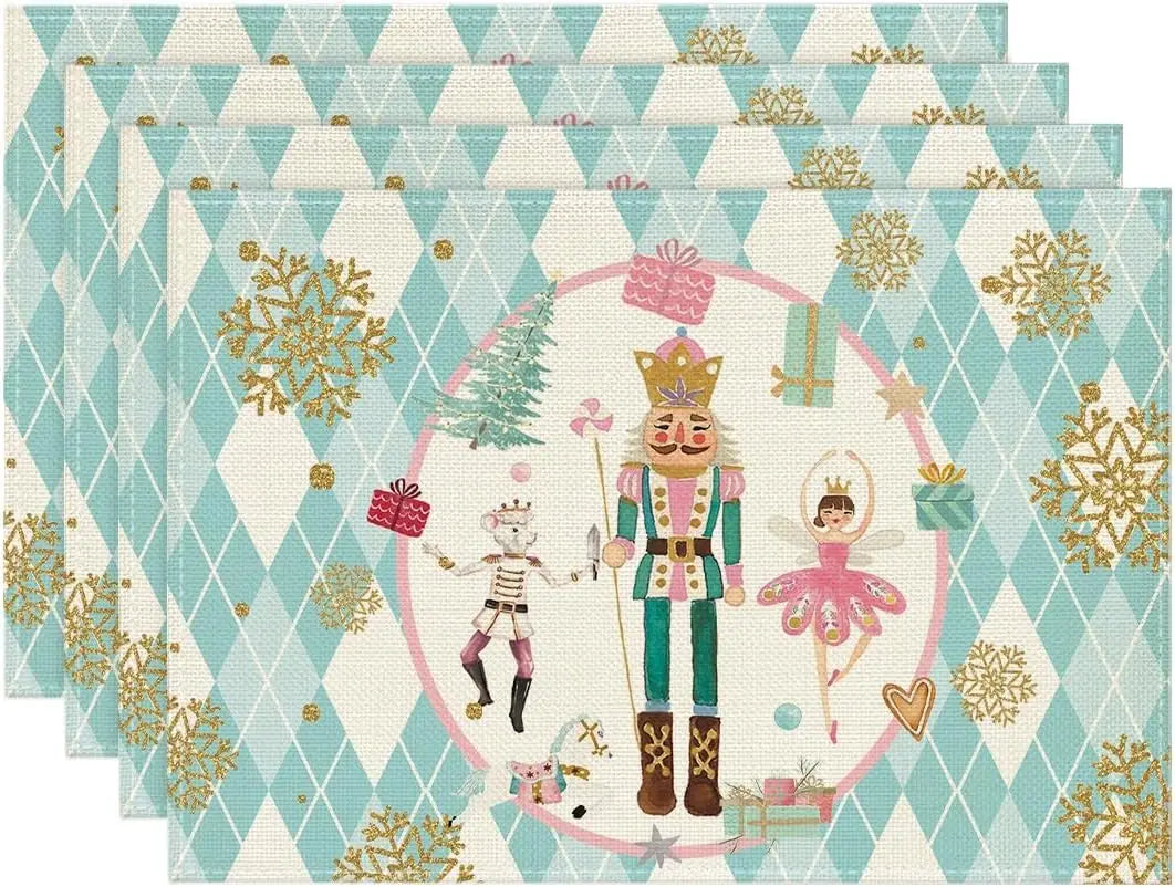 Christmas Nutcracker Snowflake Place Mats Party Table Decor Winter Xmas Table Mats for Dining Table Christmas Decorations