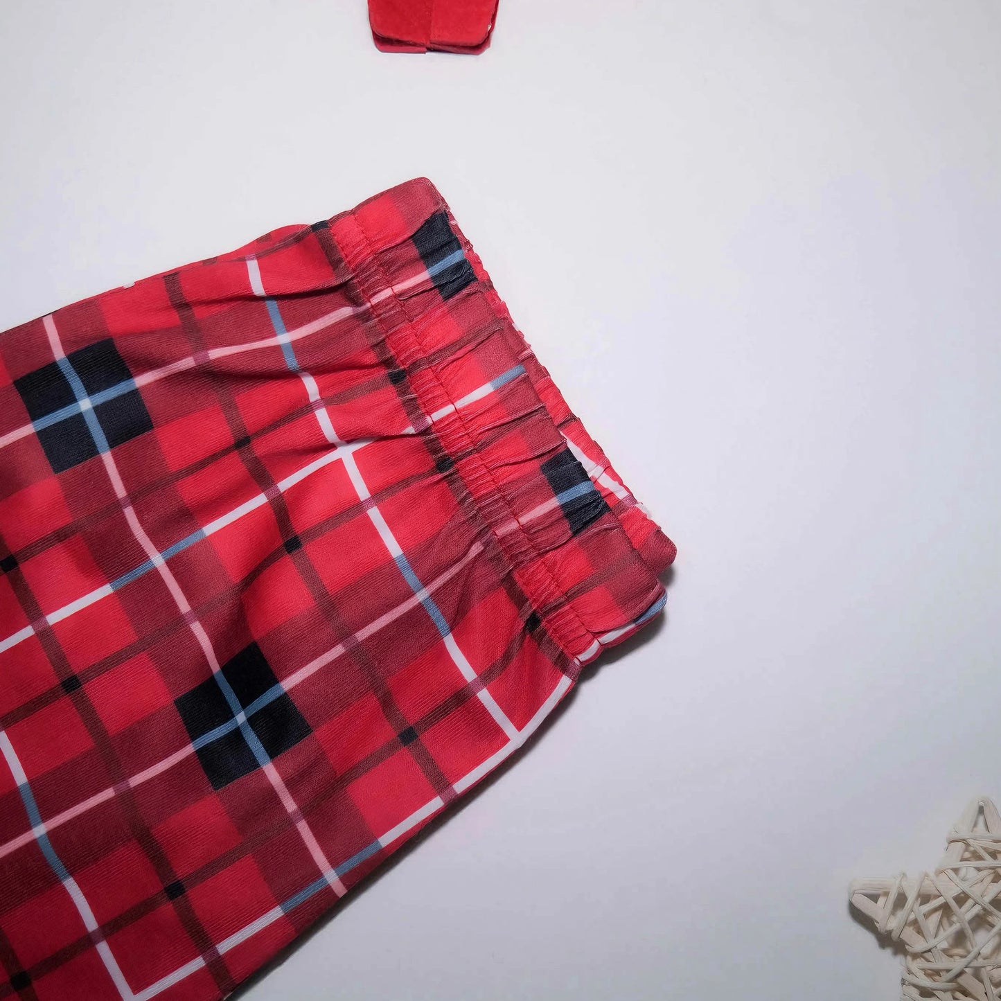 Christmas Pajama Set: Red checkered printed shirt + long pants 2-piece set, baby and dog jumpsuit for Christmas