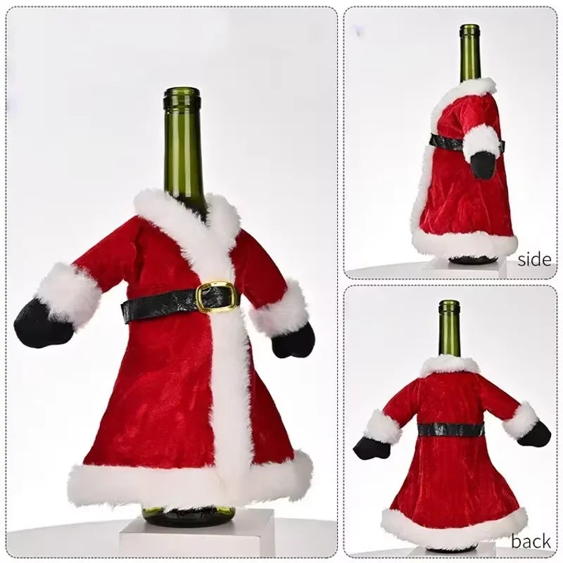 Christmas Wine Bottle Decoration Set – Gold Velvet Dress Bottle Sleeve