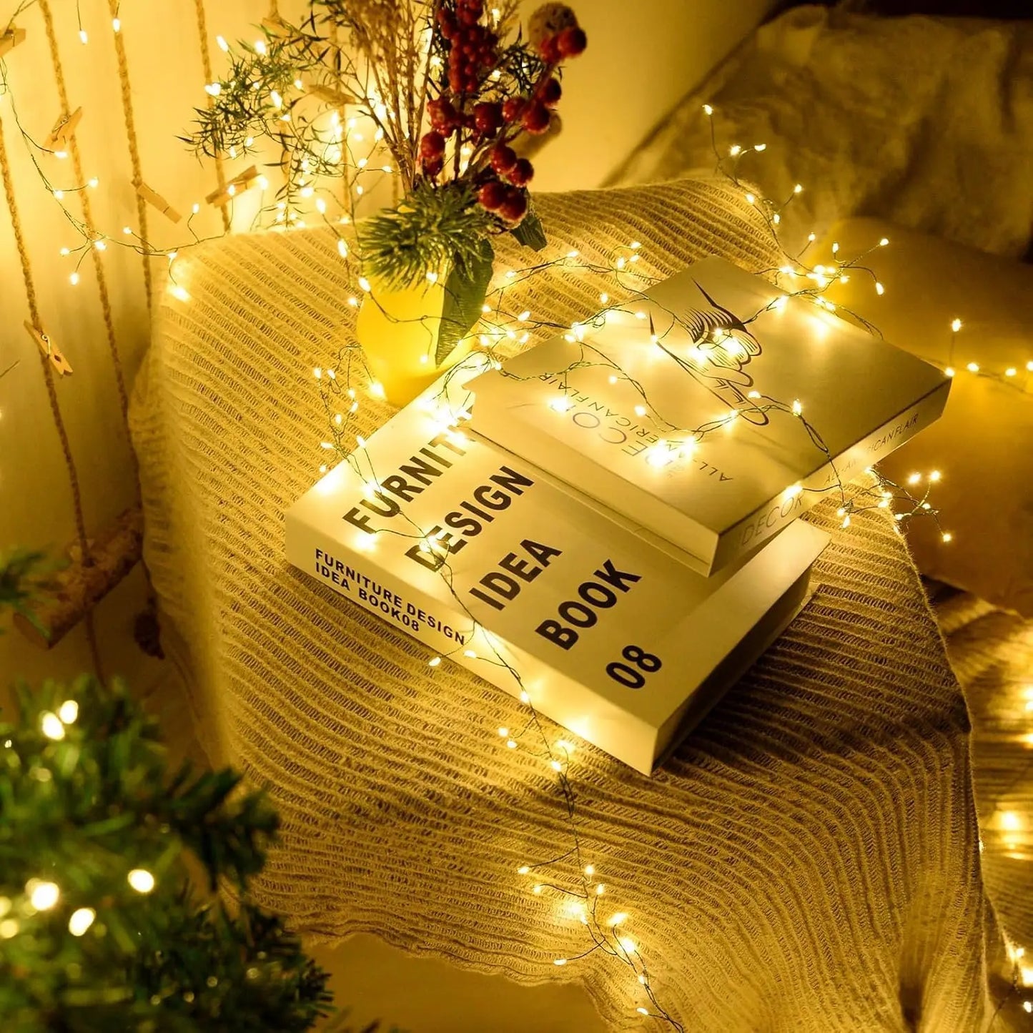 Outdoor Remote Control Copper Wire Lights Christmas Tree Light String Starry Sky Flower Wreath Decorative Lights