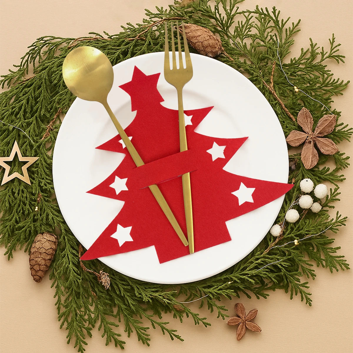 12pcs Christmas Felt Cutlery Holders with Tree Snowflake Design Merry Christmas Decoration for Home 2025 Navidad Natal New Year