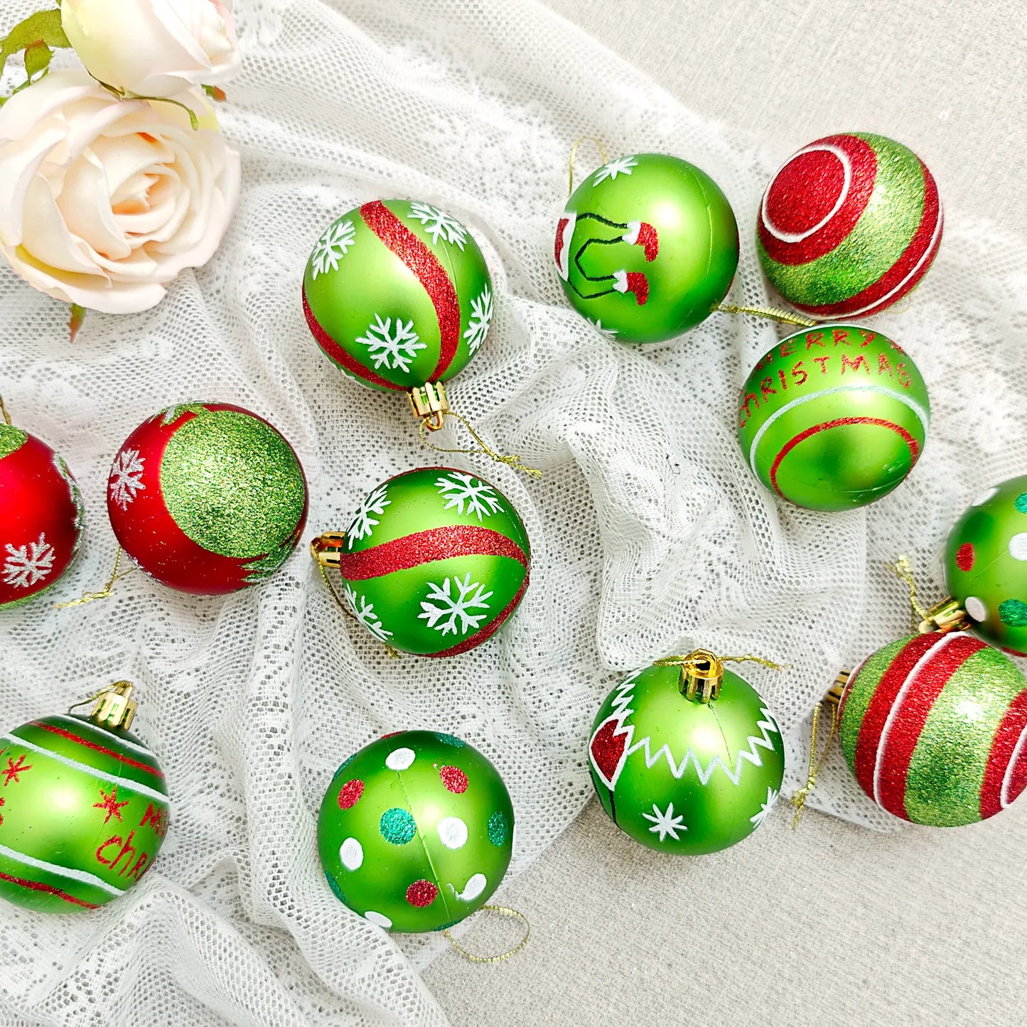 Green Painted Christmas Ball Decorations Green Monster Xmas Tree Ornaments Green Painted Xmas Ball Set Christmas Home Decor