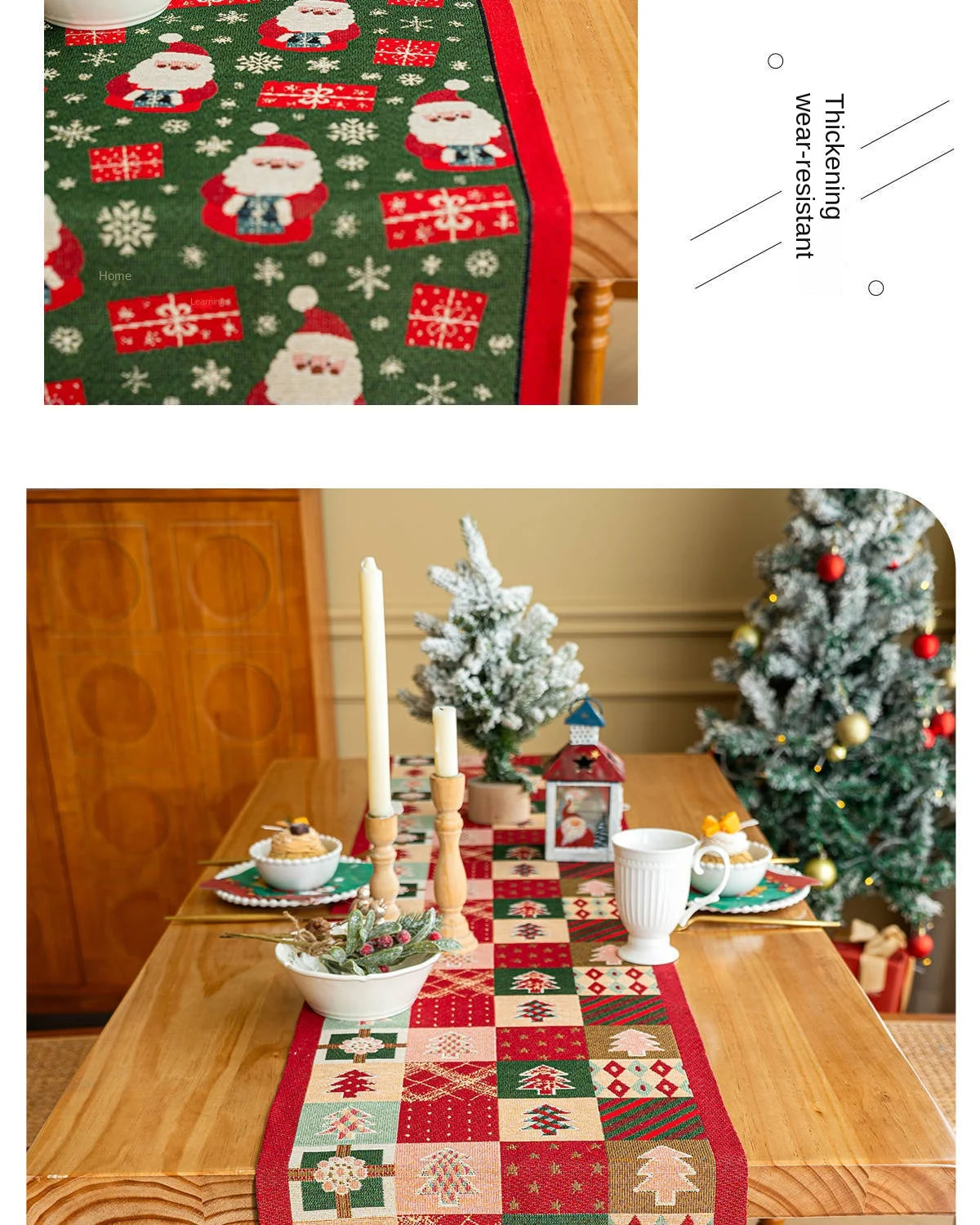 Retro Christmas Cotton and Linen Jacquard Table Runner Santa Claus Jacquard Long Table Runners Tv Cabinet Tablecloth Party Decor