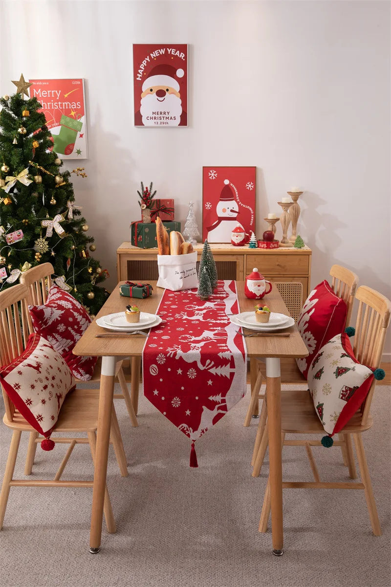 Christmas Table Runner Soft Durable Seasonal Winter Xmas Holiday Kitchen Dining Table Decoration for Indoor Outdoor Home Party