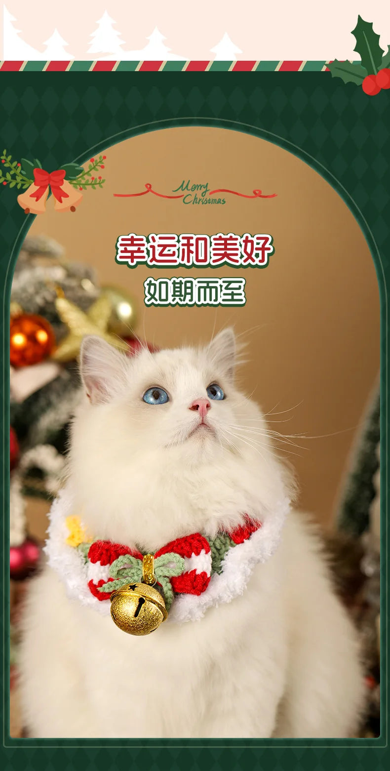 Pet Clothing Costume Christmas Cat Collar Hand-Knitted Pet Scarf Cute Xmas Kitty Santa Costume Clothing Christmas Party Supplies