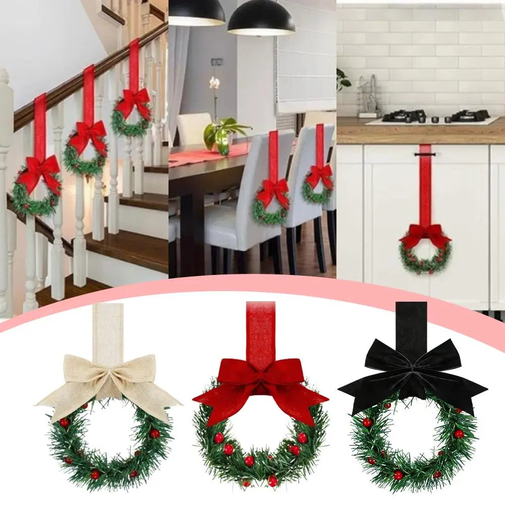 6Pcs Christmas Kitchen Wreath Decoration with Ribbon Bow Christmas Cupboard Wreath Decoration Christmas Home Party Decoration
