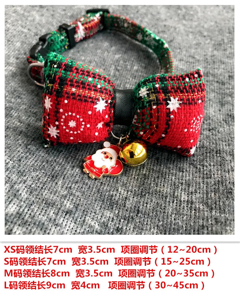 Pet Christmas Tie Bib Drool Towel Christmas Plaid Snowflake Triangle Scarf Bell Decoration Dog Accessories for Small Dogs Puppy