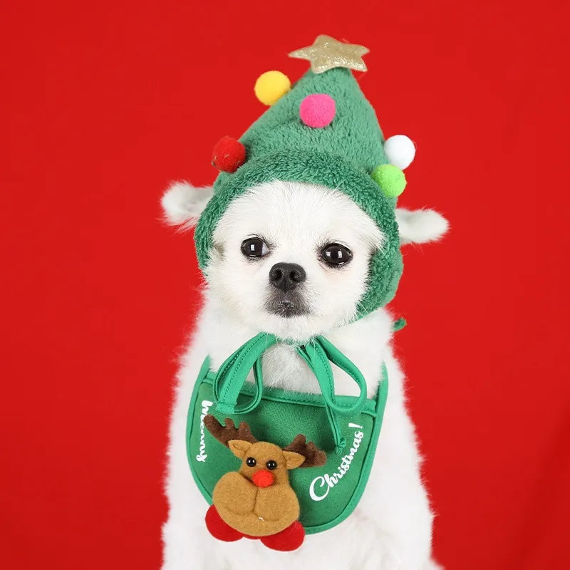 Cosplay Christmas Pet Hat Cute Cartoon Antlers Saliva Towel for Dog Cat Up Supplies Scarf Elk Gift Winter Clothes Pet Accessory