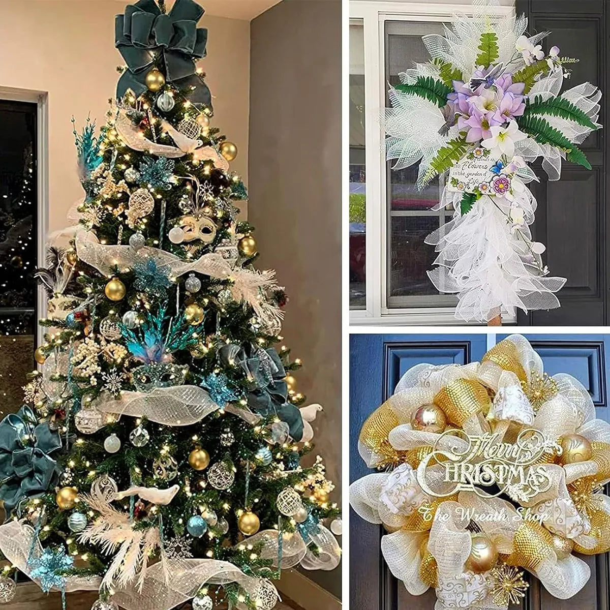 1Roll Christmas Mesh Ribbon DIY Wreath Bow Ribbon Christmas Tree Decorations For Home 2025 Xmas Gifts Navidad Noel New Year 2026