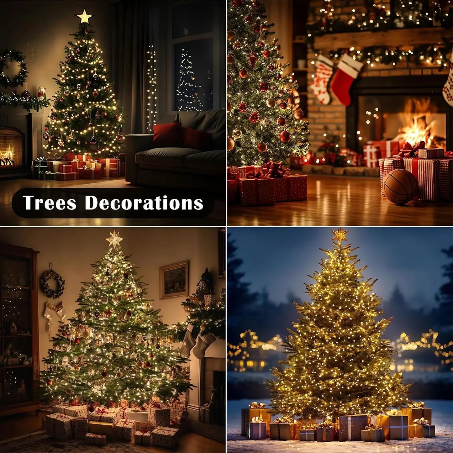Outdoor Remote Control Copper Wire Lights Christmas Tree Light String Starry Sky Flower Wreath Decorative Lights