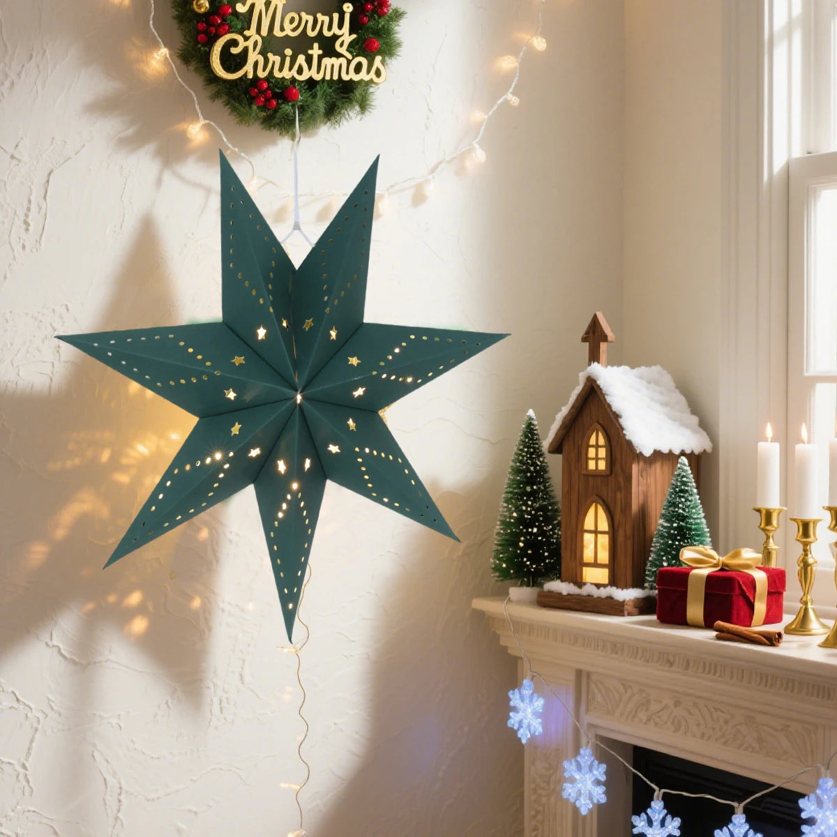 Christmas Paper Star Pendant Merry Christmas Decorations for Home 2025 Navidad Xmas Tree Hanging Lampshades Ornament New Year