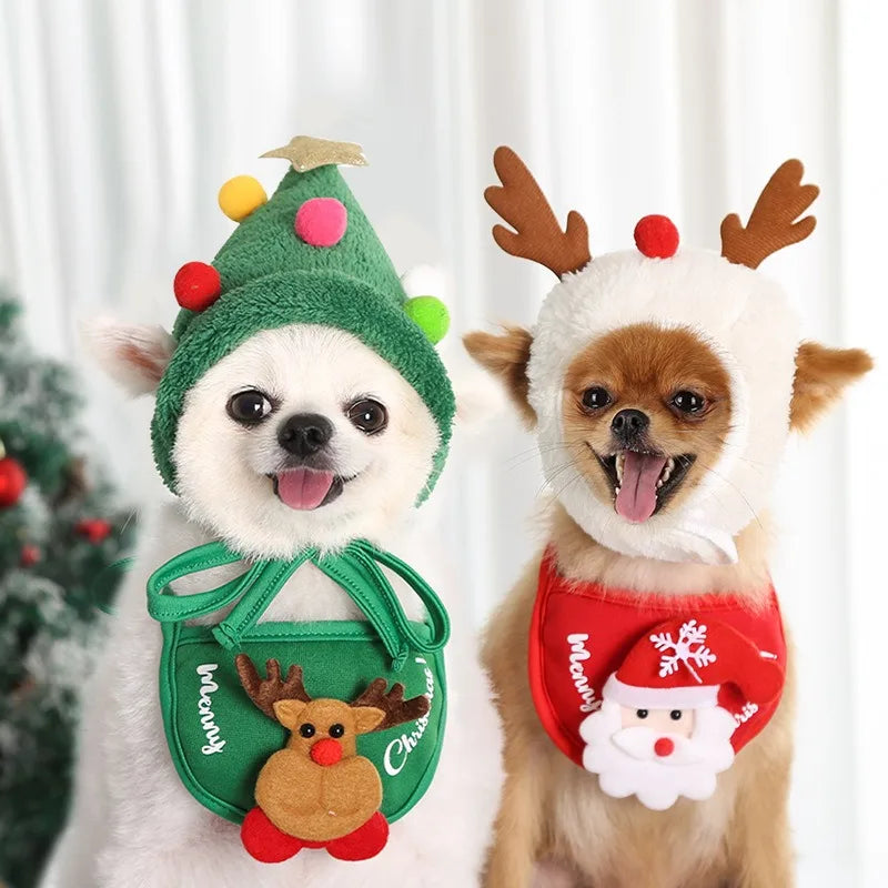 Cosplay Christmas Pet Hat Cute Cartoon Antlers Saliva Towel for Dog Cat Up Supplies Scarf Elk Gift Winter Clothes Pet Accessory