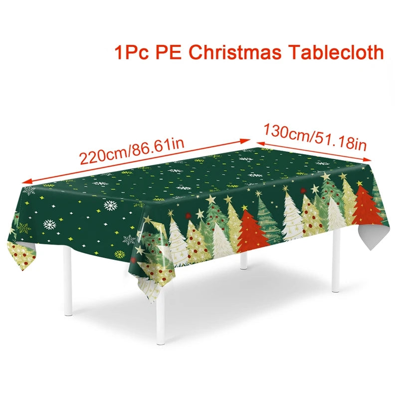 Christmas Tablecloth Christmas Party Decoration 2025 Xmas Table Decor Santa Claus Table Cover Navidad Natal New Year Gift 2026