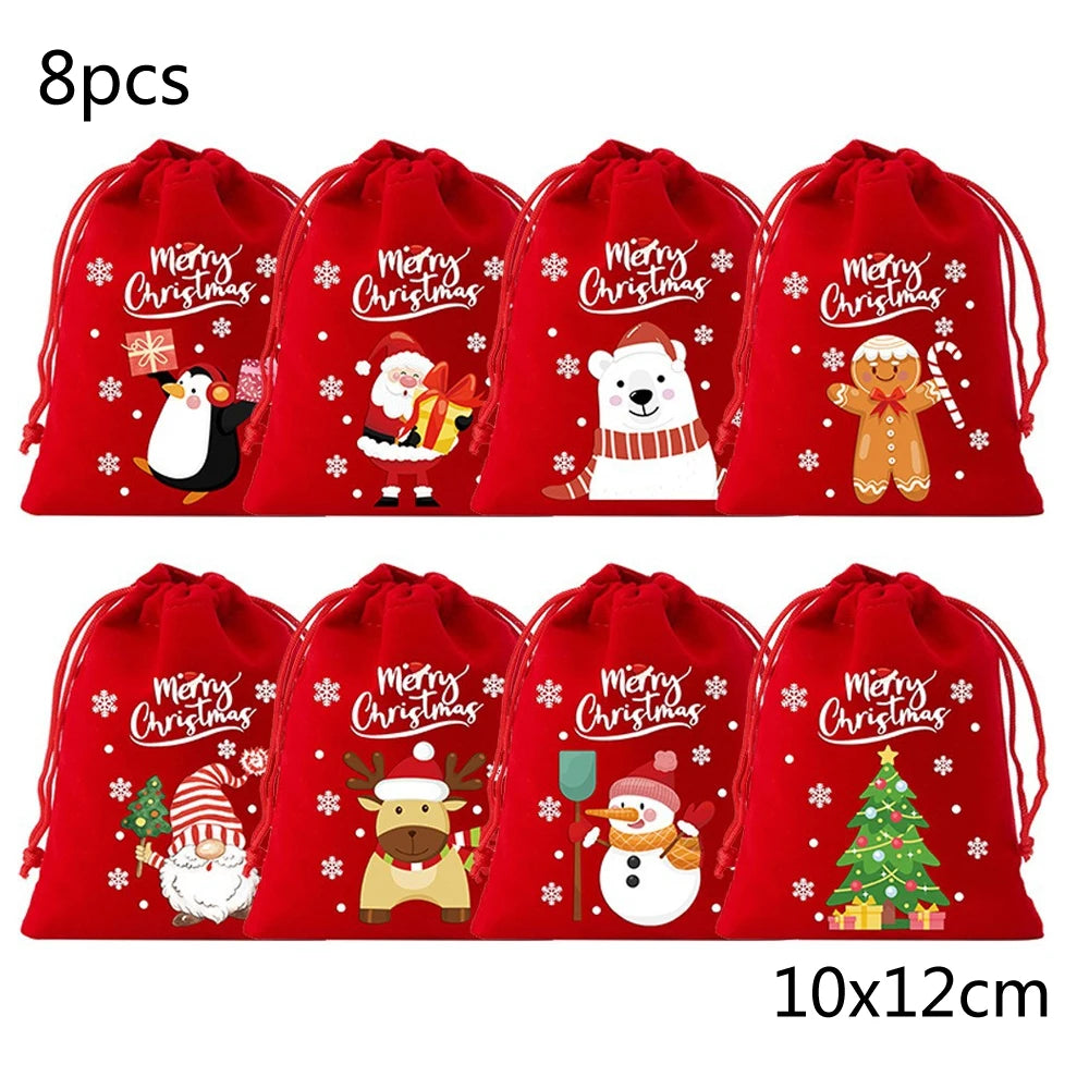 1/6/30pcs Christmas Velvet Drawstring Candy Gift Bag Small Wrapping Bag for Present Party Biscuit Jewelry Pouch New Year Storage