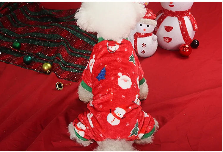 Christmas Pet Dog Pajamas for Cat Clothes Warm Pyjama Jumpsuit for Small Dogs Sleepingwear Winter Flece Pet Chihuahua Coat 강아지옷
