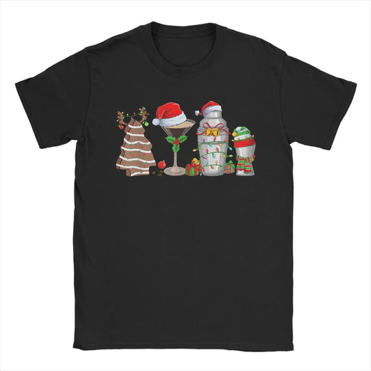 Merry Cocktails Pure Cotton T Shirt For Men Beach Christmas Vintage T-Shirts O Neck Novelty Tees Plus Size Pattern Tops