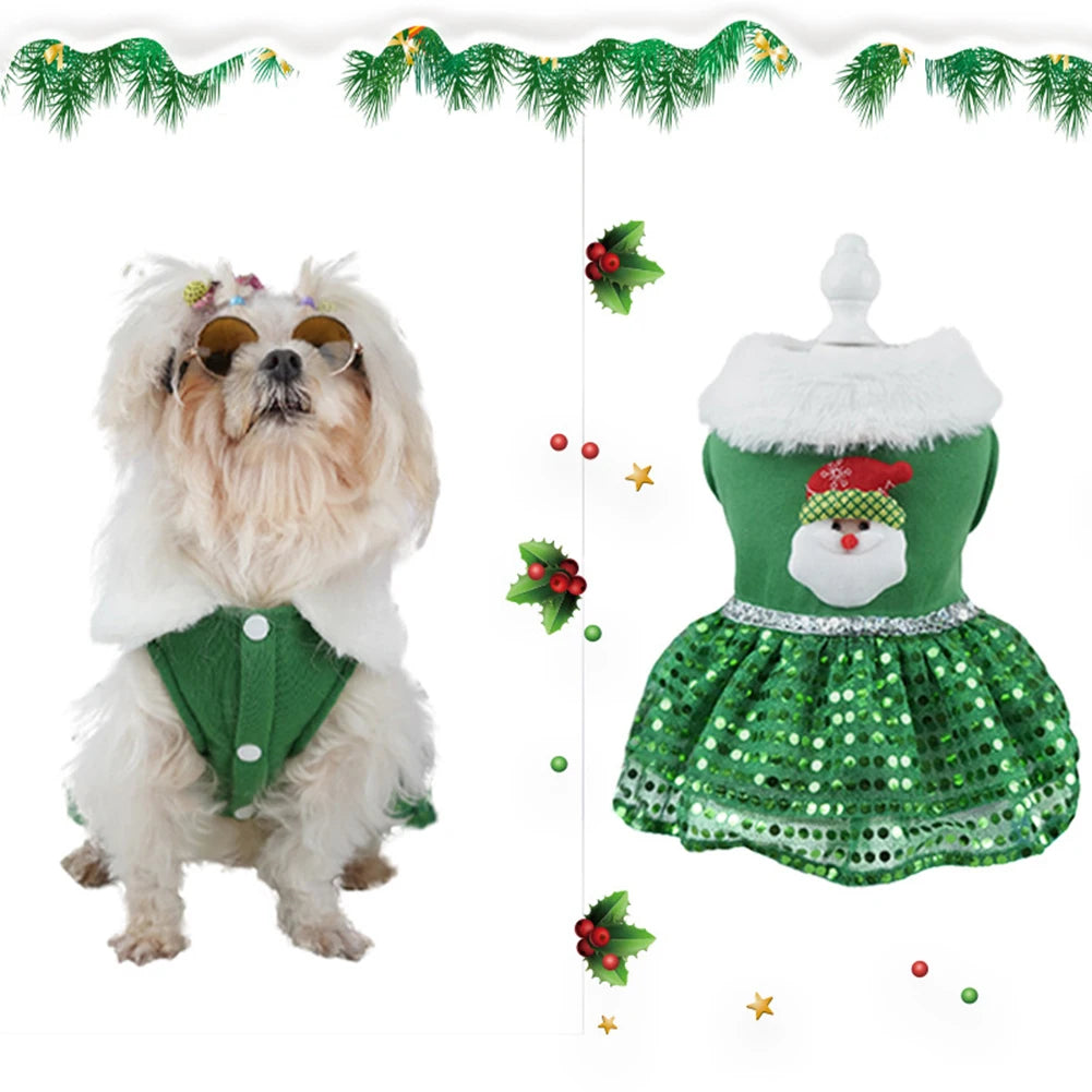 Dog Girls Winter Clothes Comfortable Christmas Dog Dress Soft Small Pet Red Skirt Suit Easy To Clean Christmas Dress Up Supplies