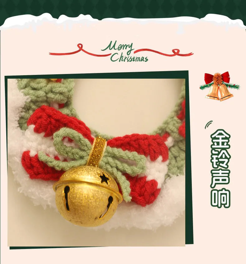 Pet Clothing Costume Christmas Cat Collar Hand-Knitted Pet Scarf Cute Xmas Kitty Santa Costume Clothing Christmas Party Supplies