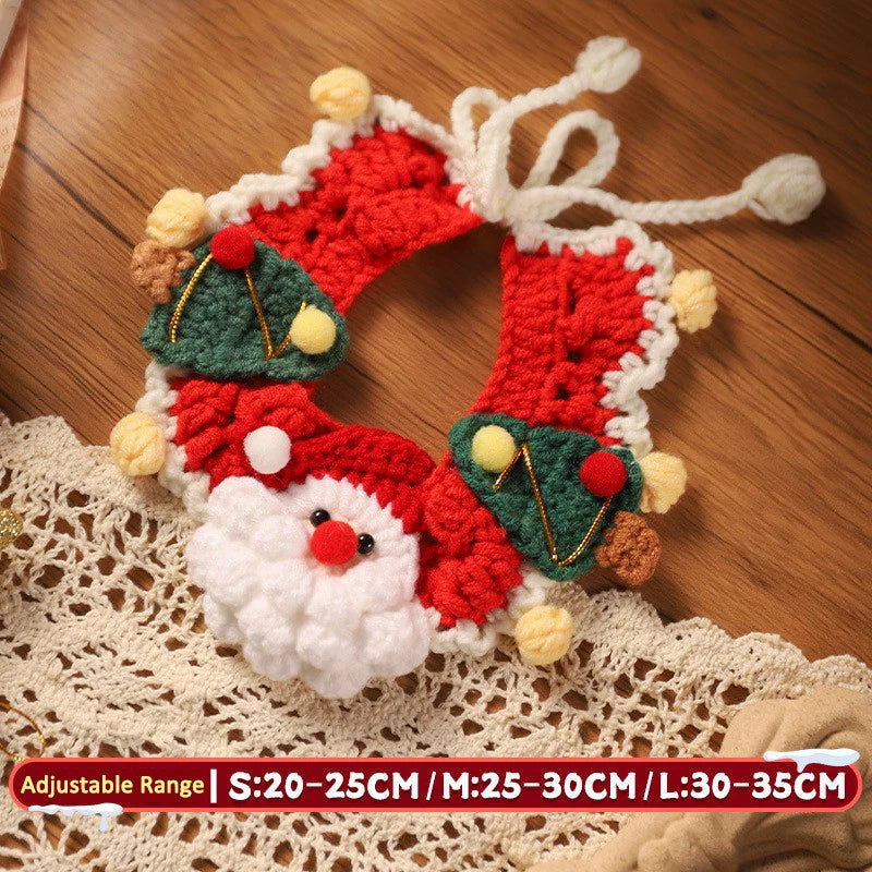 Pet Clothing Costume Christmas Cat Collar Hand-Knitted Pet Scarf Cute Xmas Kitty Santa Costume Clothing Christmas Party Supplies