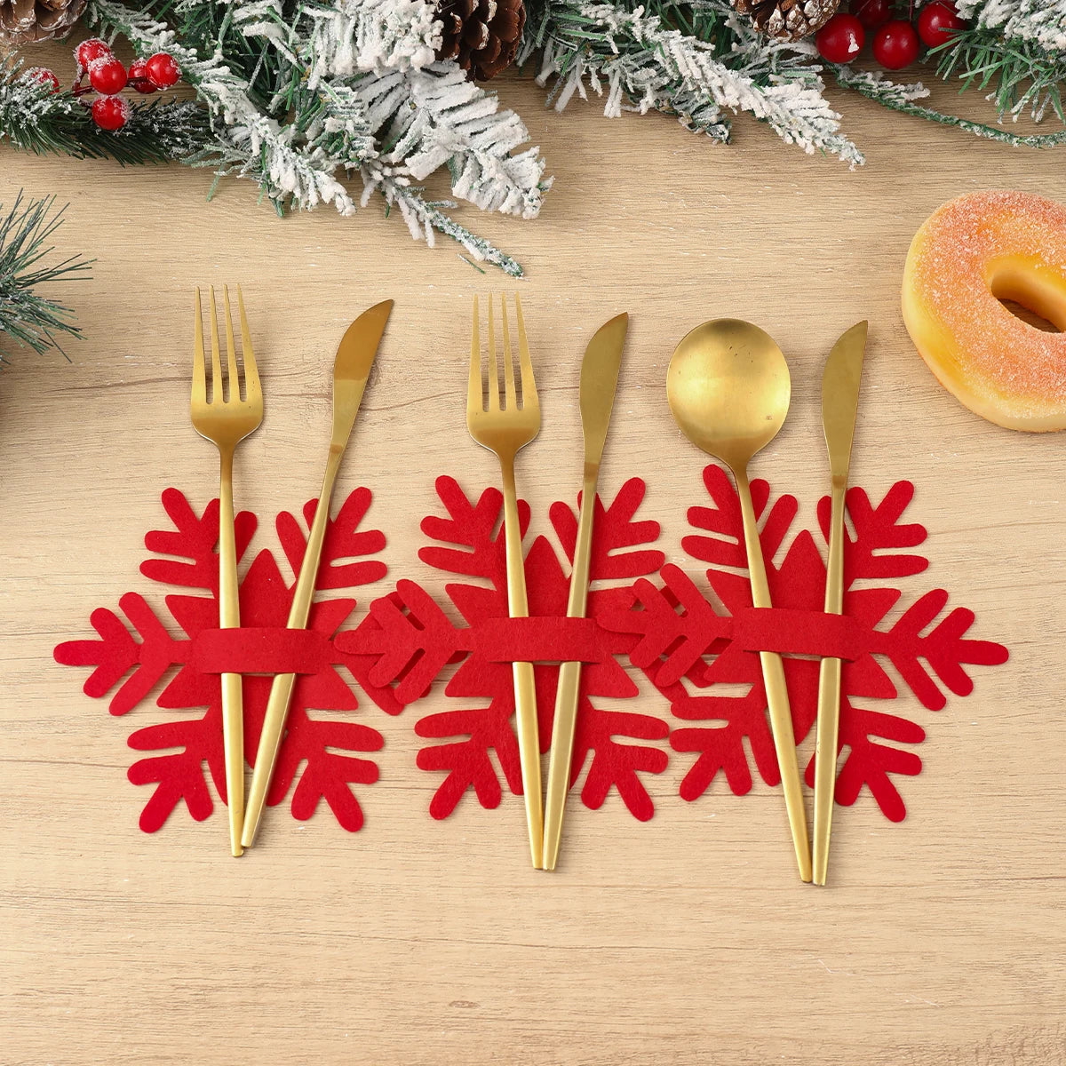 12pcs Christmas Felt Cutlery Holders with Tree Snowflake Design Merry Christmas Decoration for Home 2025 Navidad Natal New Year