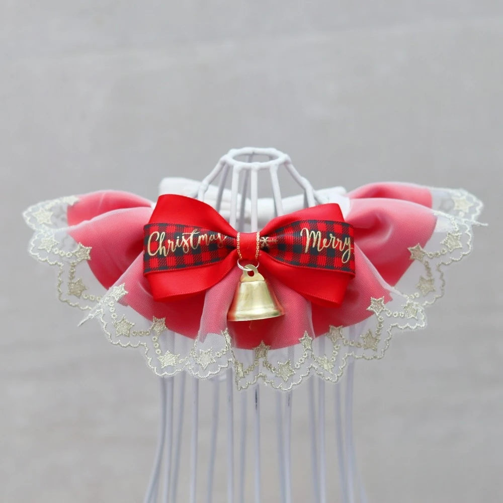 Pet Bib Drool Towel Lace Bib Dog Cat Lace Neck Collar Christmas and New Year Drool Towel Puppy Accessories for Small Dogs