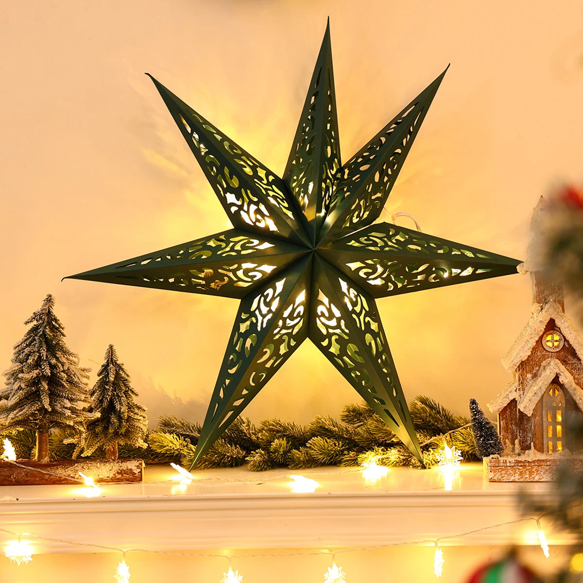 Christmas Paper Star Pendant Merry Christmas Decorations for Home 2025 Navidad Xmas Tree Hanging Lampshades Ornament New Year