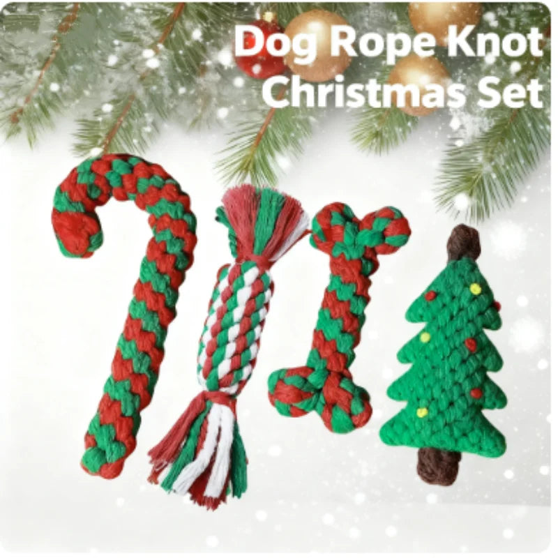 Pets Christmas Supplies Dog Squeakey Chew Toys Cotton Ropes Knot Molar Bite Toy Funny Cute Puppies Interactive Toy Xmas Gift