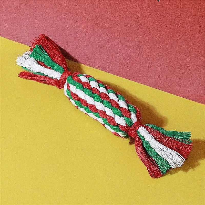Pets Christmas Supplies Dog Squeakey Chew Toys Cotton Ropes Knot Molar Bite Toy Funny Cute Puppies Interactive Toy Xmas Gift