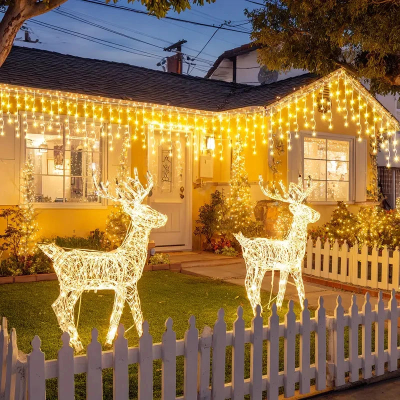 NEW Solar Christmas Icicle Lights 162/96 LED 8 Modes Waterproof Curtain String Lights for Outdoor Garden Room Holiday Lighting