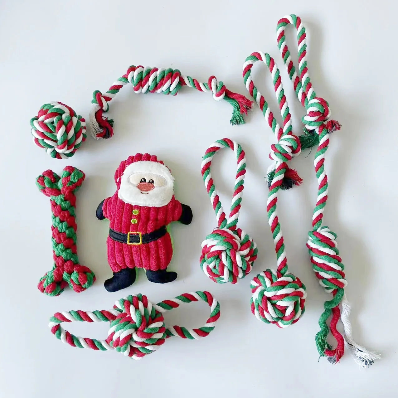 Christmas Dog Toy Pet Cotton Rope Knot Interactive Dog Toys Ball for Puppy Chihuahua Large Dogs Toothbrush Chew Dog Accessories