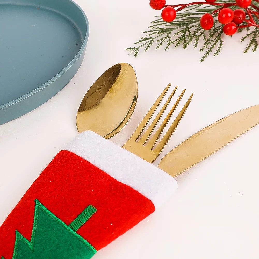 Christmas Cutlery Holder Set – Mini Santa Hat Tableware Bags (1–10 pcs)