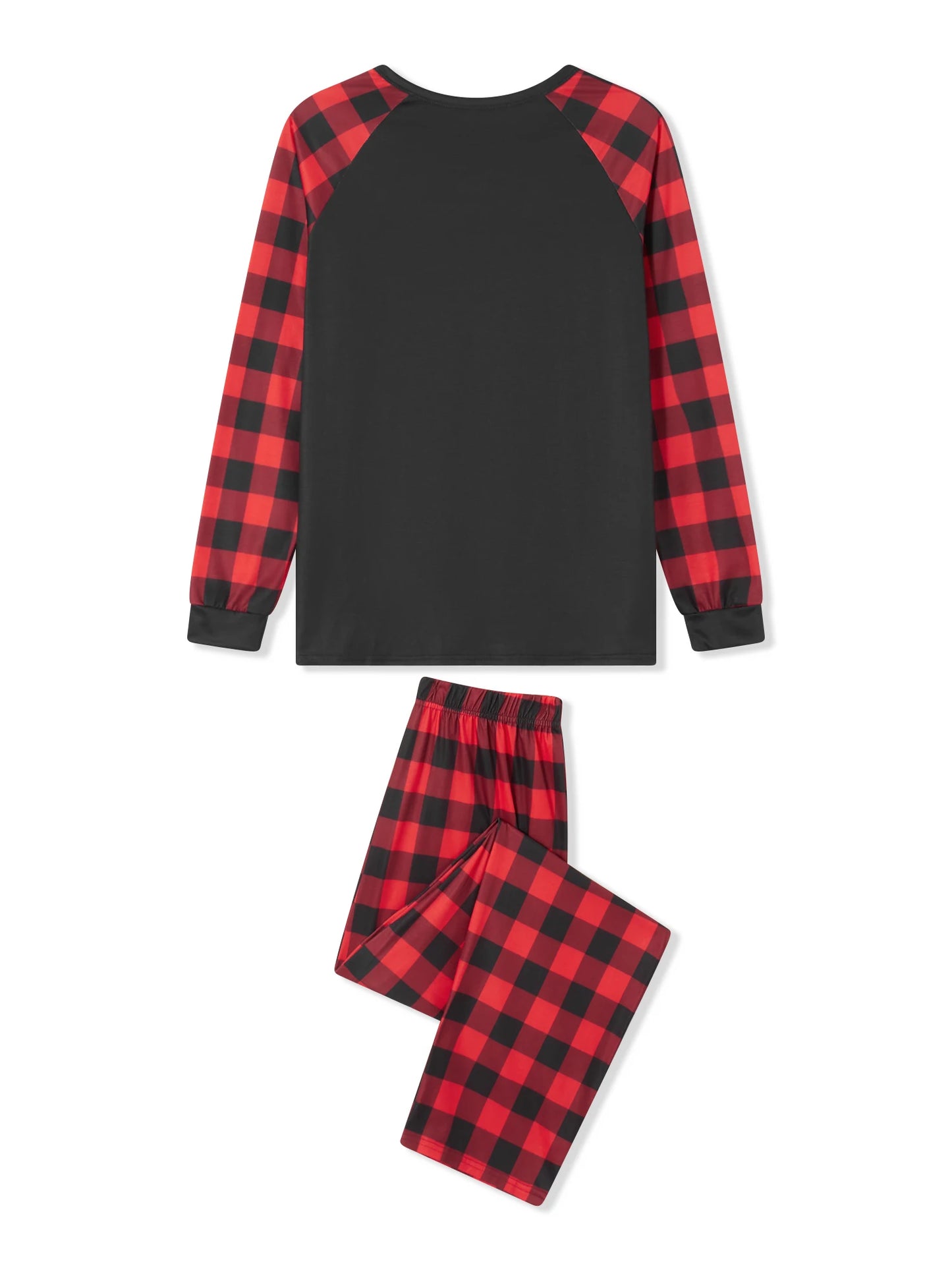 Christmas Family Pajamas – Long Sleeve Letter & Boots Top with Buffalo Plaid Pants