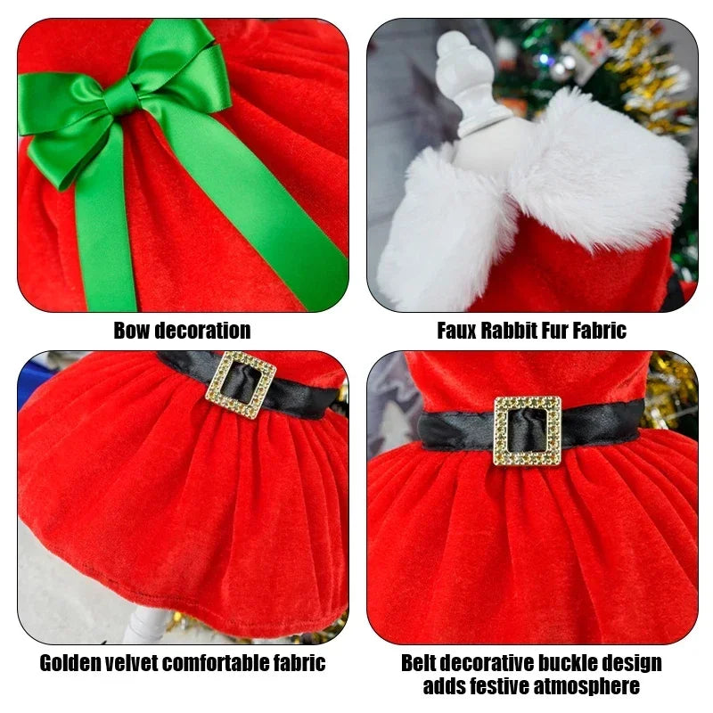 Christmas Coat Dog Clothes Dog Dress Xmas Dress Red Skirt Pets Cat Warm Dress Bow Skirt Comfortable Pet Supplies Dog Costume