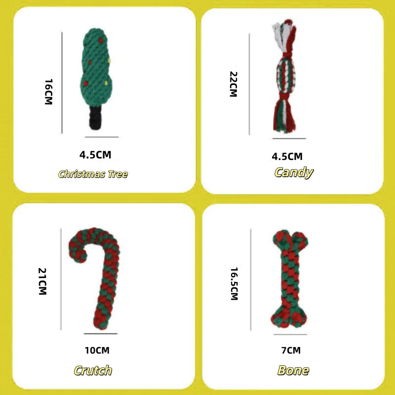 Pets Christmas Supplies Dog Squeakey Chew Toys Cotton Ropes Knot Molar Bite Toy Funny Cute Puppies Interactive Toy Xmas Gift