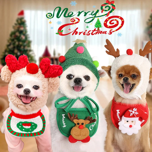 Cosplay Christmas Pet Hat Cute Cartoon Antlers Saliva Towel for Dog Cat Up Supplies Scarf Elk Gift Winter Clothes Pet Accessory
