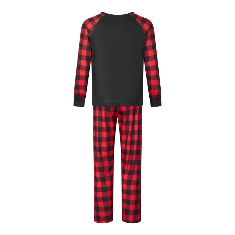 Christmas Family Pajamas – Long Sleeve Letter & Boots Top with Buffalo Plaid Pants