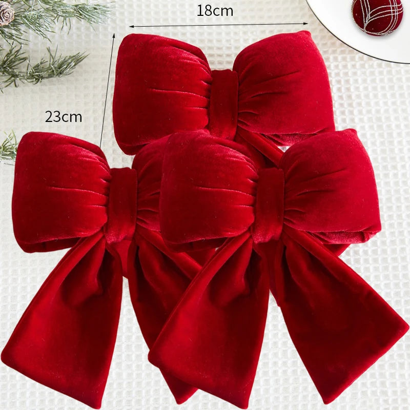 1/3pcs Large Red Velvet Christmas Bow Ornaments Xmas Tree Bowknot Hanging Pendant for Holiday New Year Party Gifts Decoration