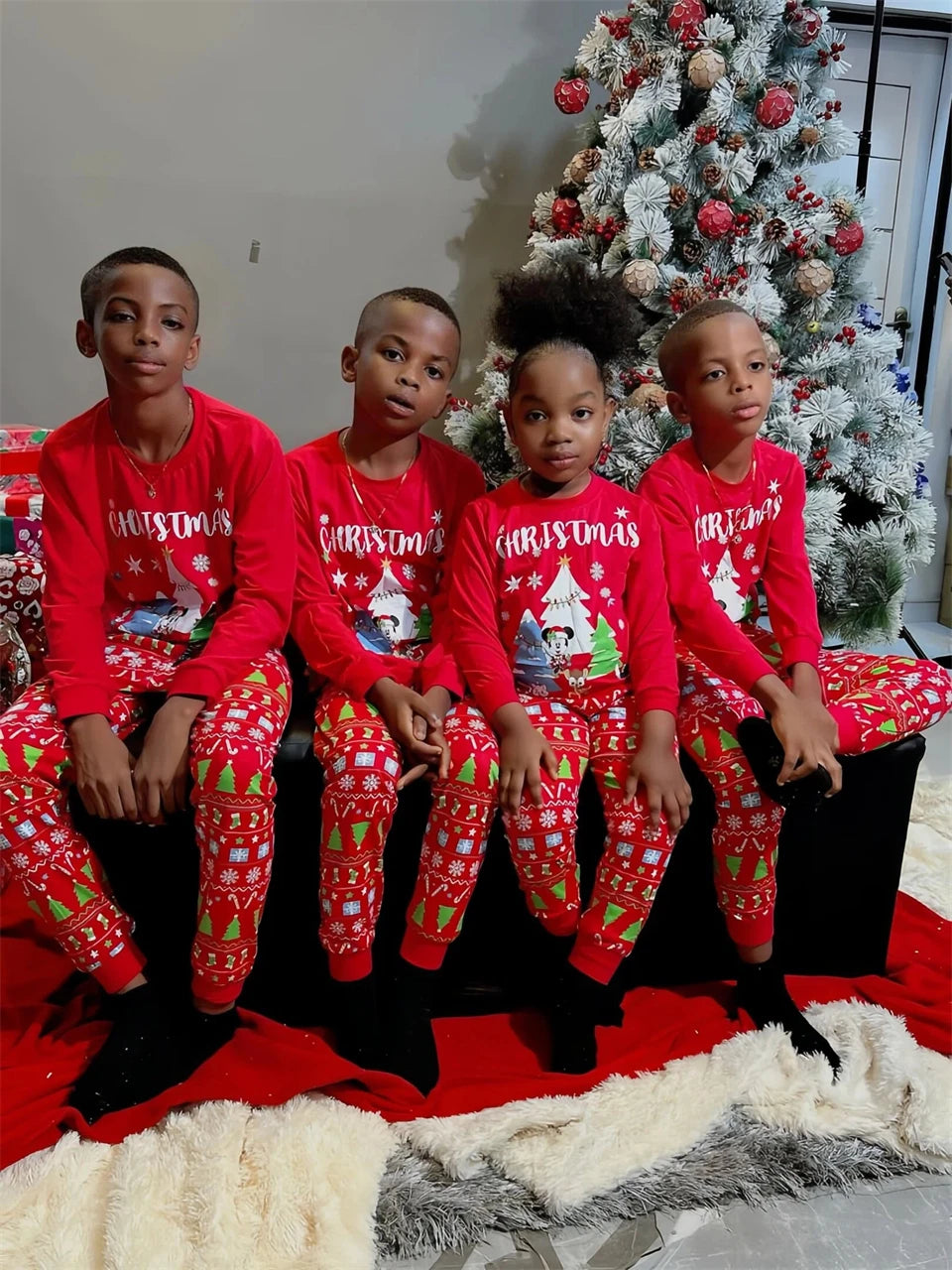 Christmas Family Pajamas – Cartoon Letter Print Matching Sleepwear for Adults & Kids