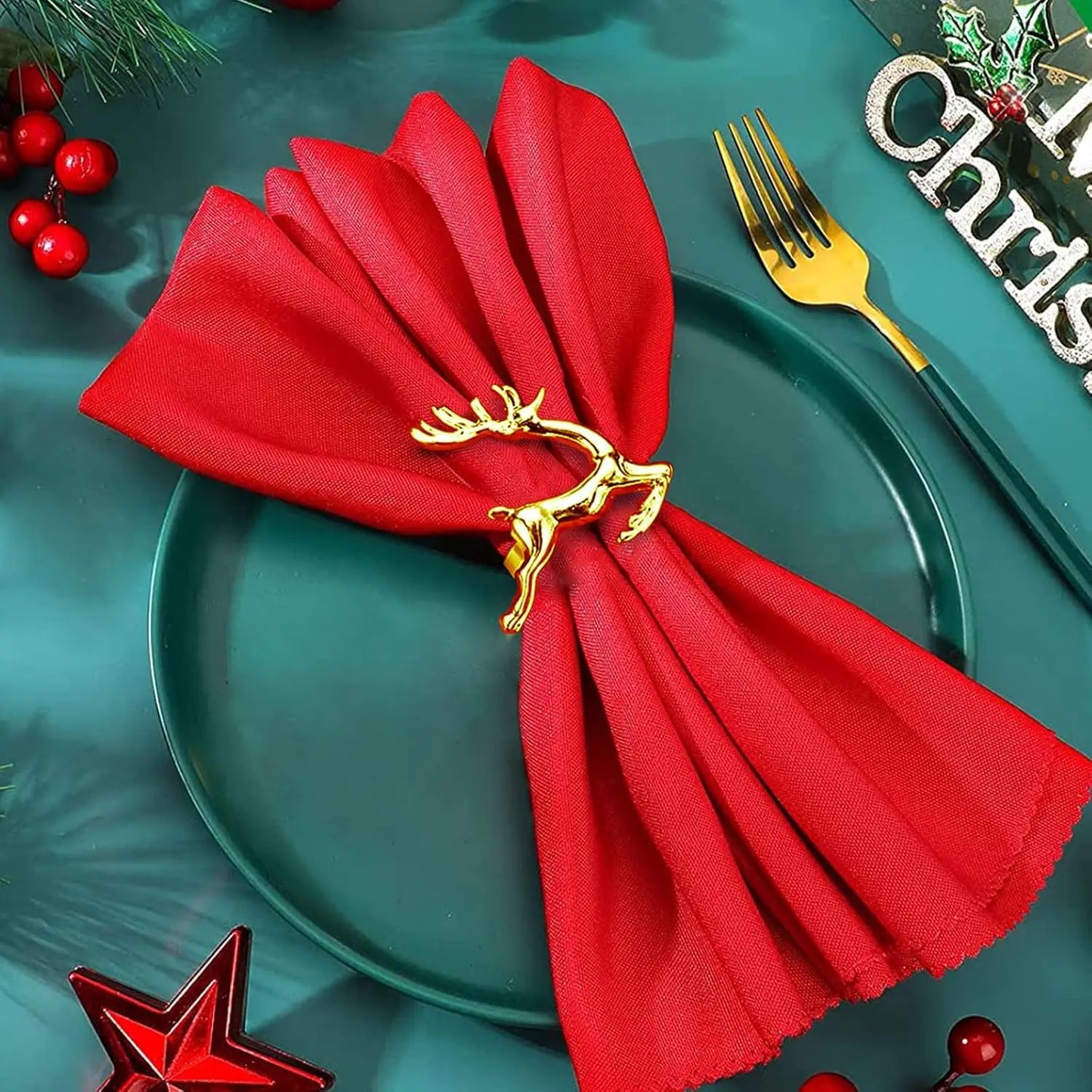 6Pcs Christmas Napkin Rings Gold Metal Snowflake Deer Serviette Buckle Xmas Tree Napkin Holder for Home Christmas Table Decor