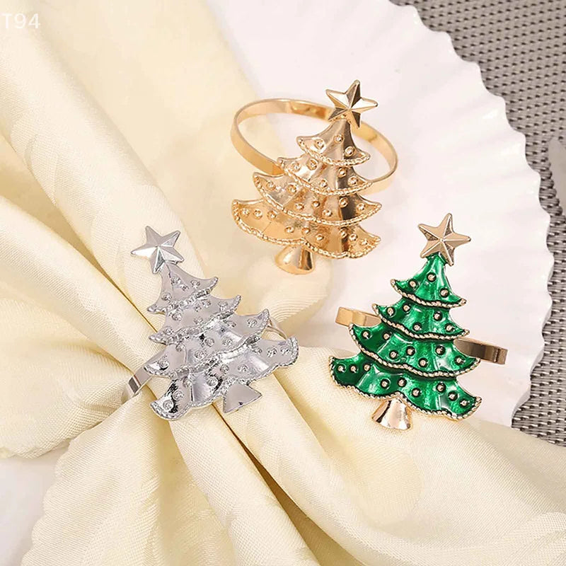 6 Pcs Christmas Home Kitchen Dinner Table Decoration New Year Party Supplies Christmas Napkin Rings Xmas Tree Ornaments