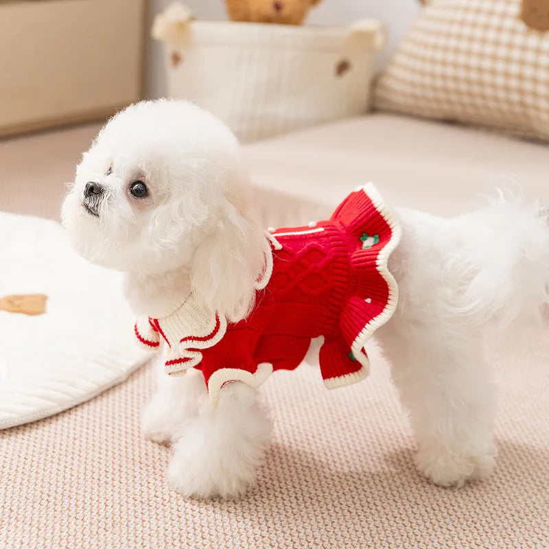 Cute Dog Sweater Dress Puppy Winter Clothes Girls Dog Costume Cotton Cat Clothing Chihuahua Bichon Pet Warm Coat Dog Sweaters