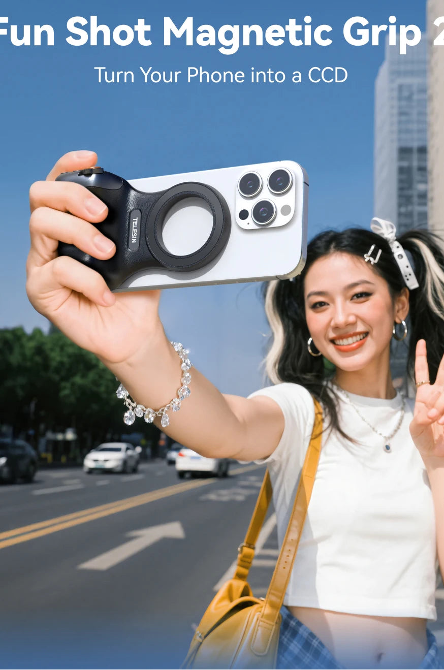 Magnetic Phone Camera Grip with Bluetooth Remote – for iPhone, Huawei, Xiaomi, Samsung & Other Android Devices