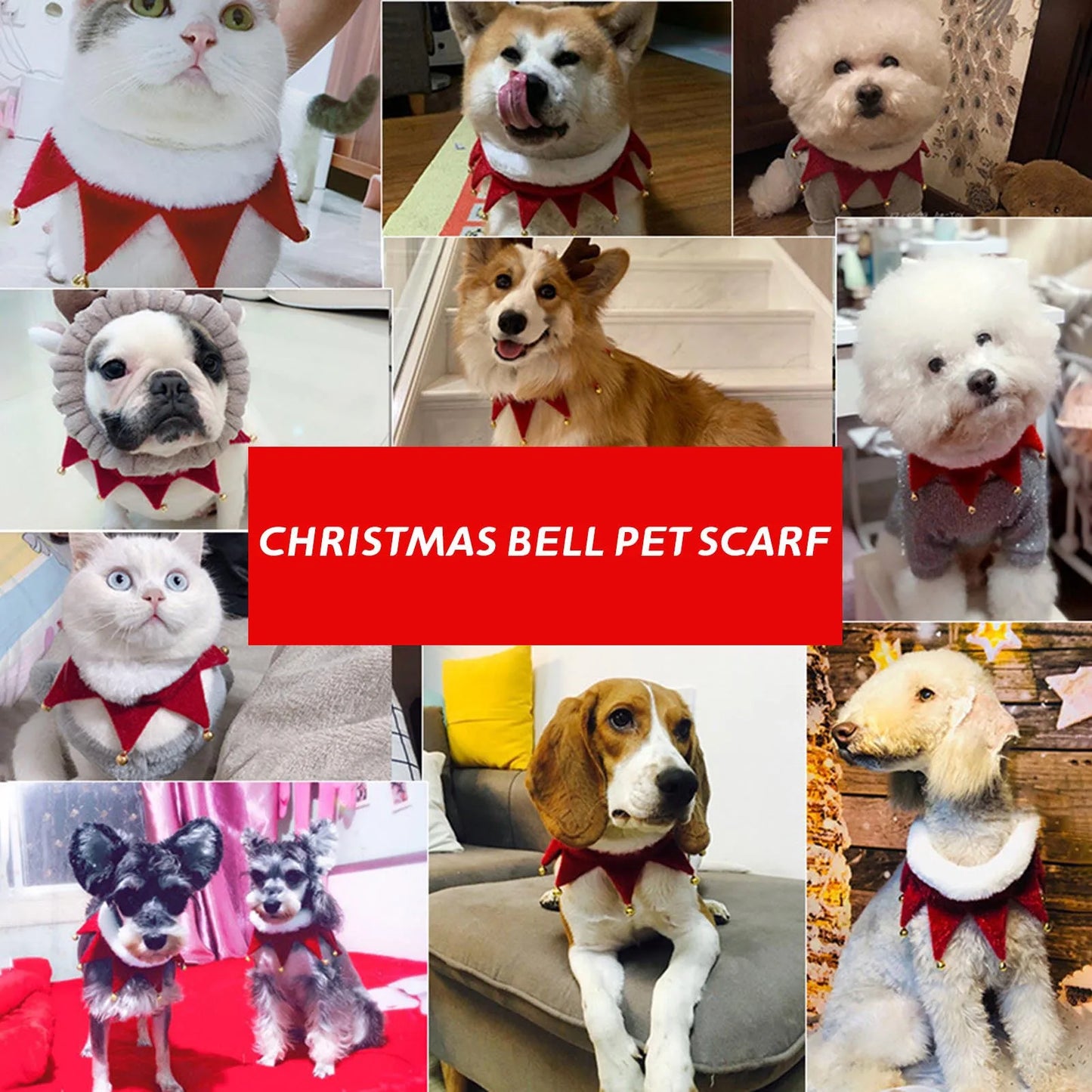 Christmas Dog Scarf With Classic Festive Jingle Bell Dog Collar Suitable Pet Plush Triangular Towel For New Year Photo Shoots