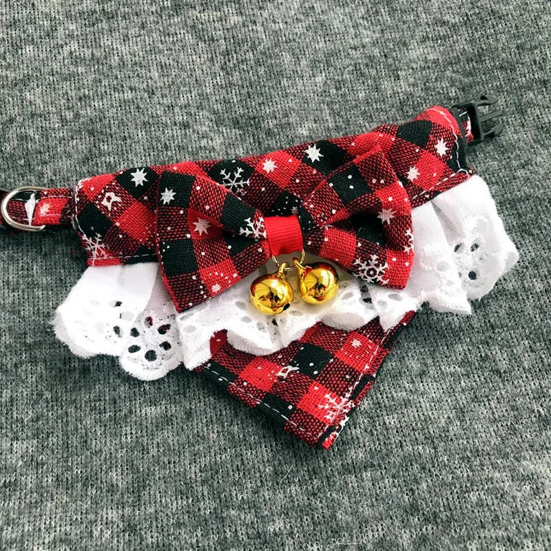 Pet Christmas Tie Bib Drool Towel Christmas Plaid Snowflake Triangle Scarf Bell Decoration Dog Accessories for Small Dogs Puppy