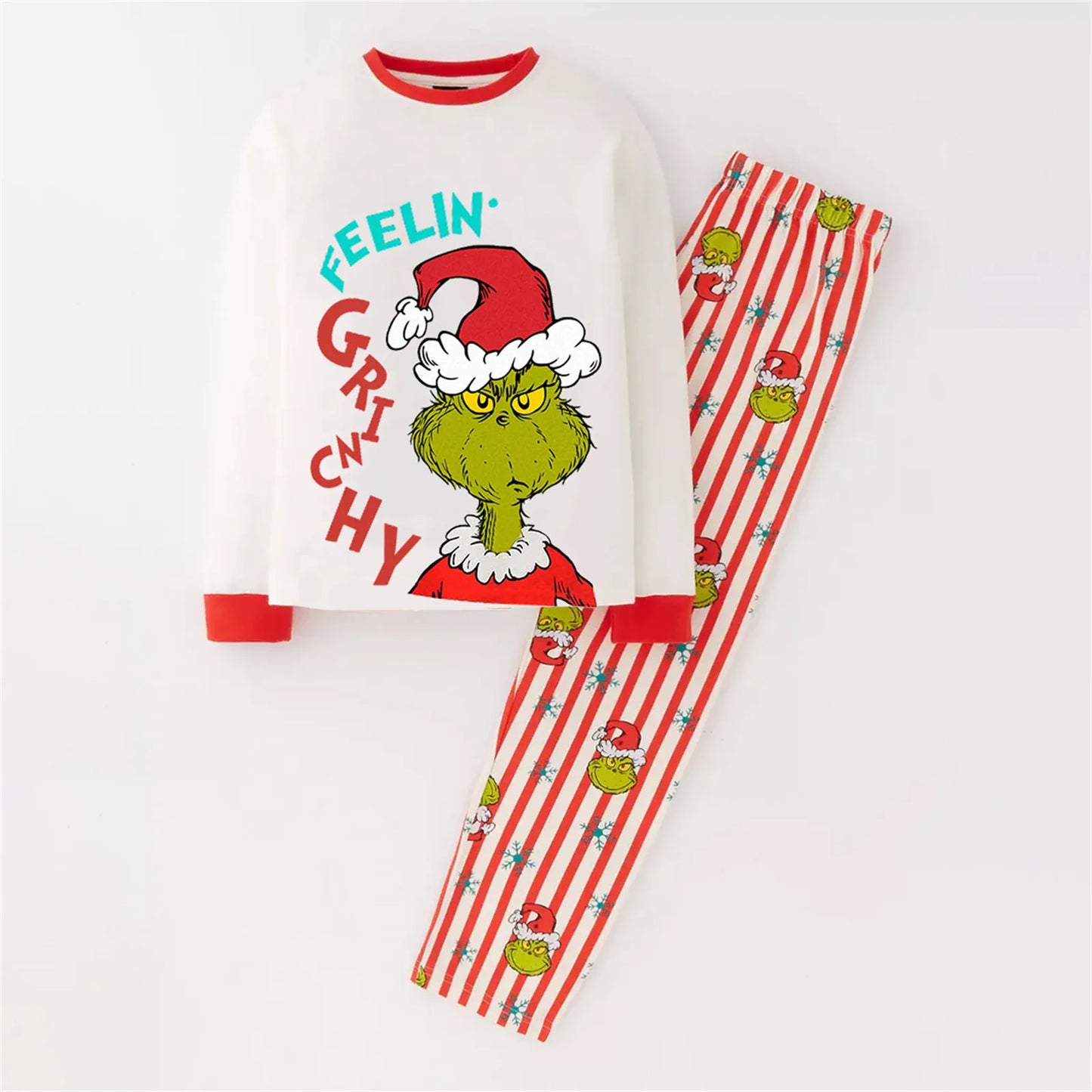  Family Christmas Cartoon Print Pajamas Set, Cozy Holiday Pjs For Photo Shoots & Christmas Morning, Festive Family Sleepwear