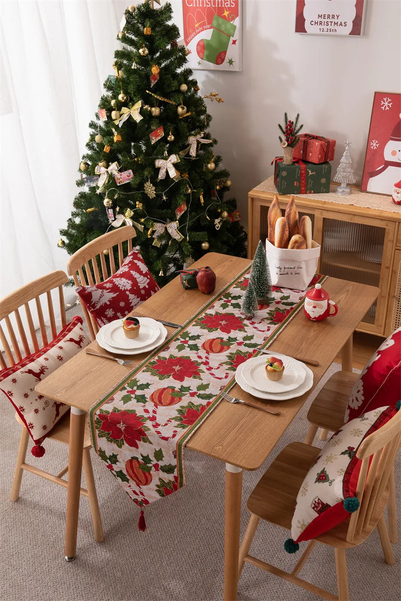 Christmas Table Runner Soft Durable Seasonal Winter Xmas Holiday Kitchen Dining Table Decoration for Indoor Outdoor Home Party