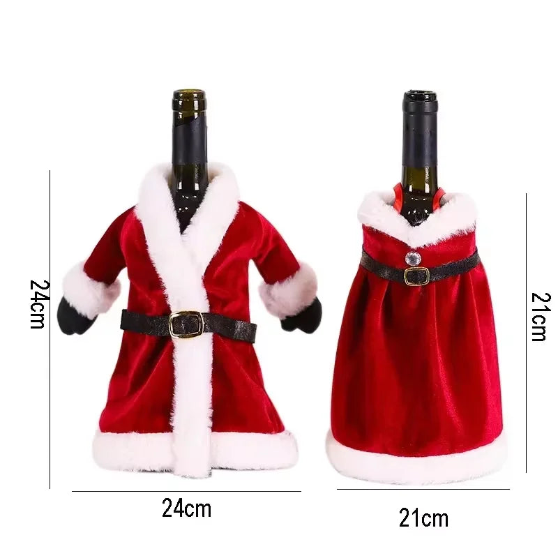 Christmas Wine Bottle Decoration Set – Gold Velvet Dress Bottle Sleeve