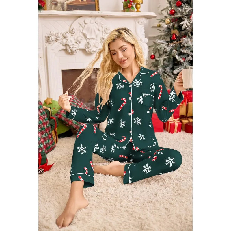 Autumn and Winter New Women's Christmas New Year Holiday Pajamas Long-Sleeved Long Pants Christmas Pajamas Homewear Set 2025