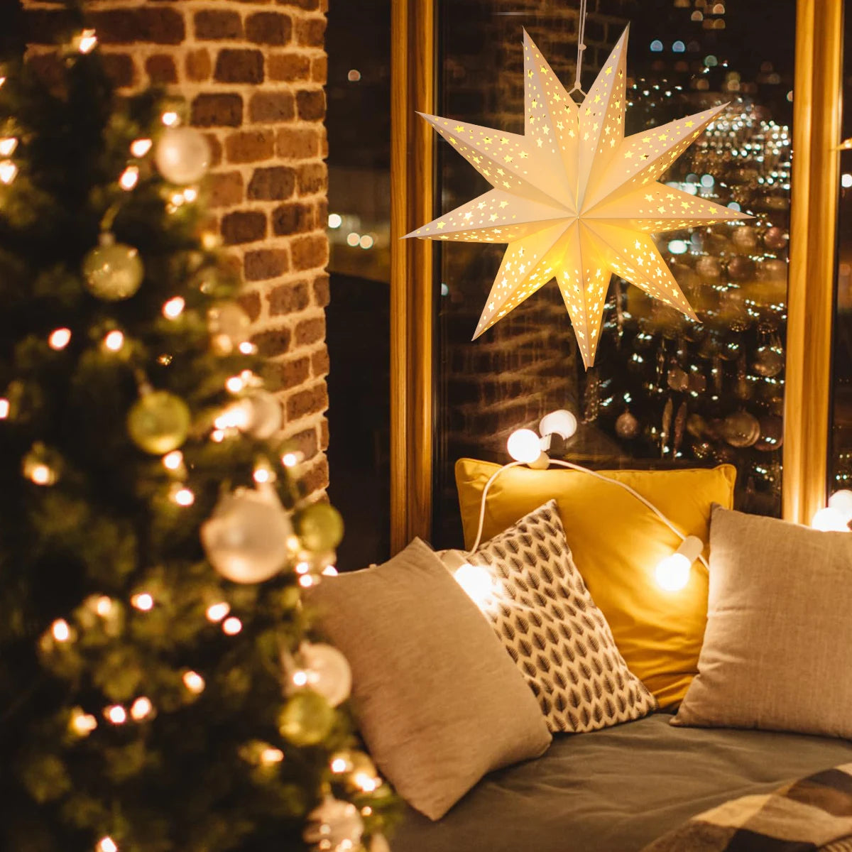 Christmas Paper Star Pendant Merry Christmas Decorations for Home 2025 Navidad Xmas Tree Hanging Lampshades Ornament New Year